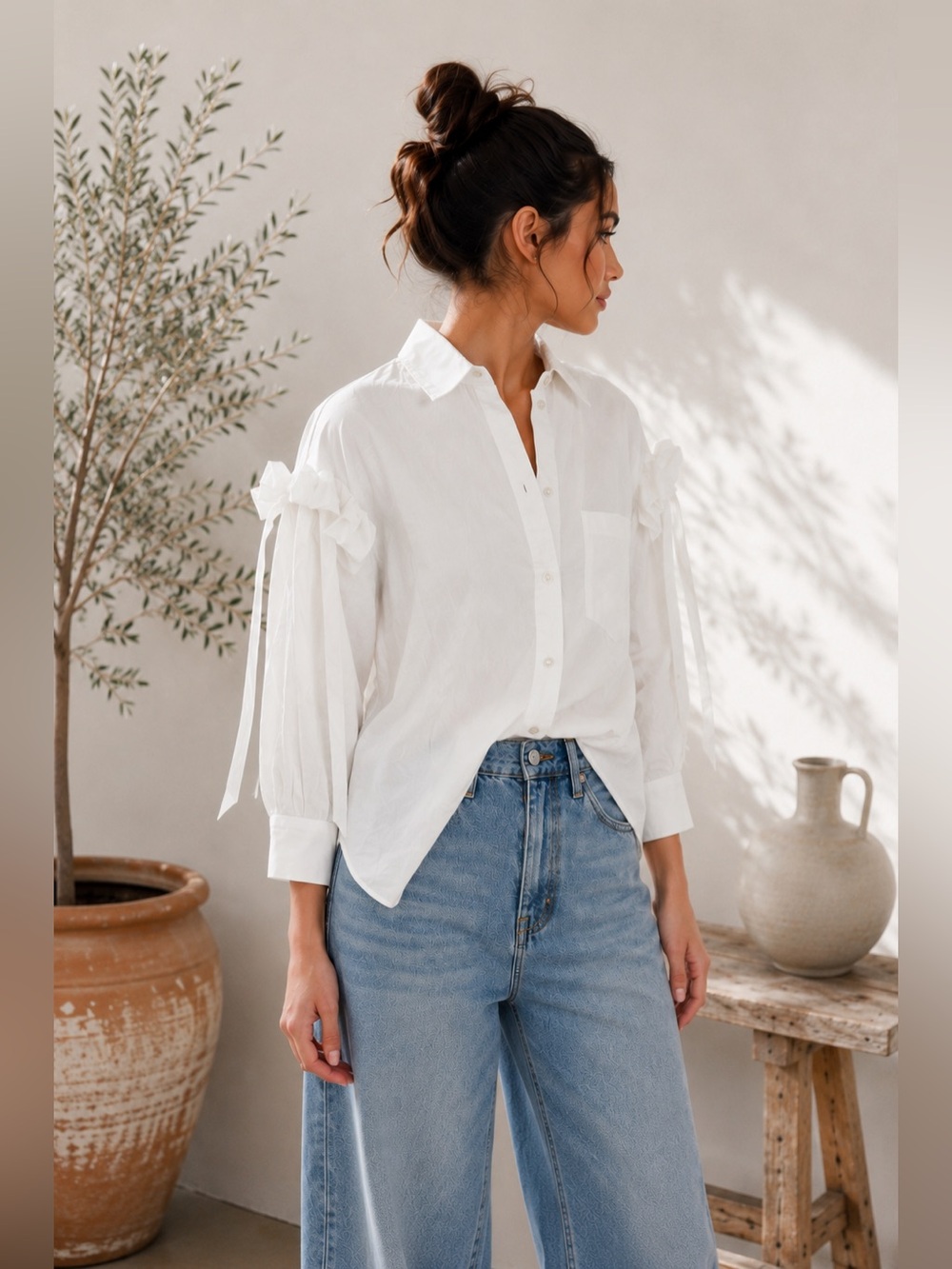 Simone Rocha White Ruffle Button Down Blouse - Picture 3 of 9